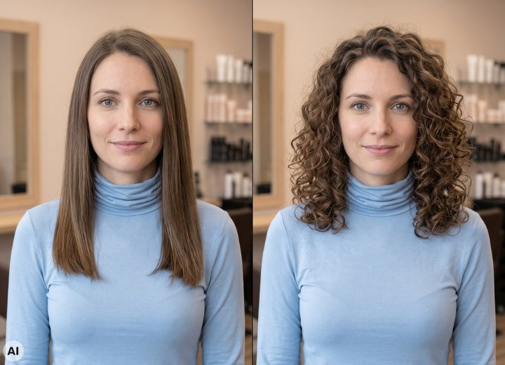 Long hair before and after a perm