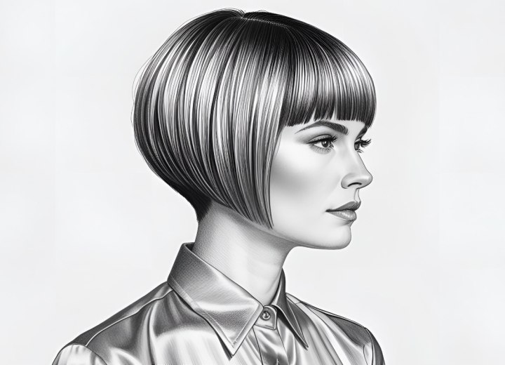 Short stacked bob haircut with the earlobes showing