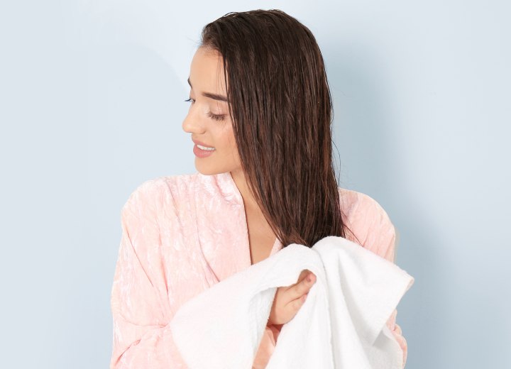 Woman with long wet hair