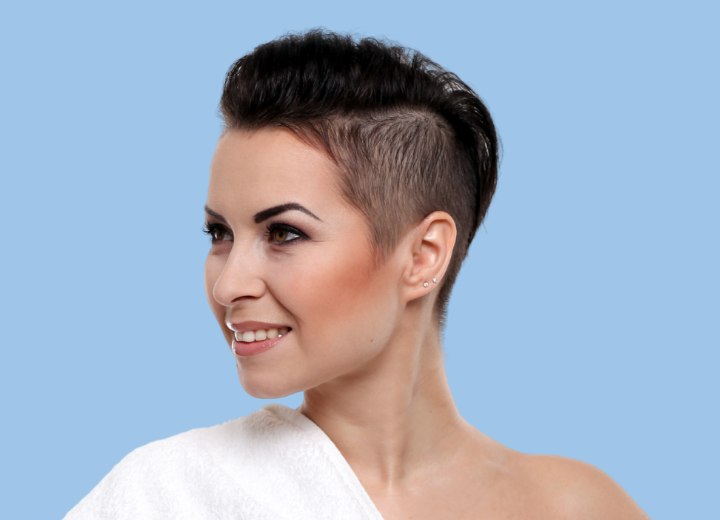 Short hair styled for a wet look