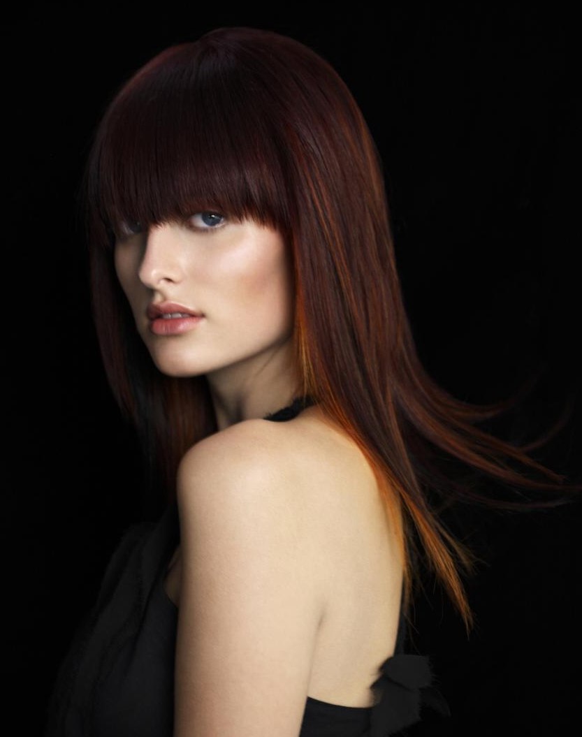 Feminine style for long hair with a giant fringe and 