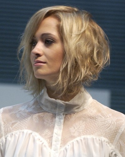 Tousled A-line bob hairstyle