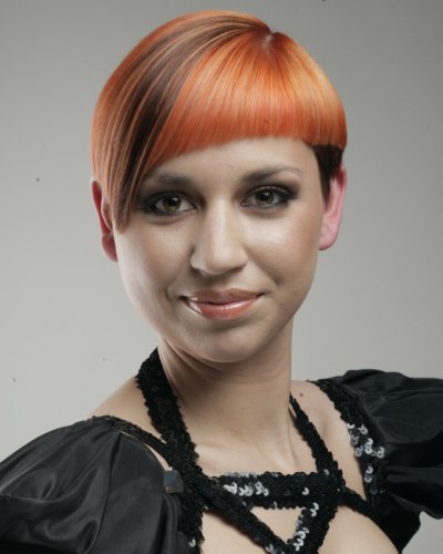 Short hairstyle orange hair coloring