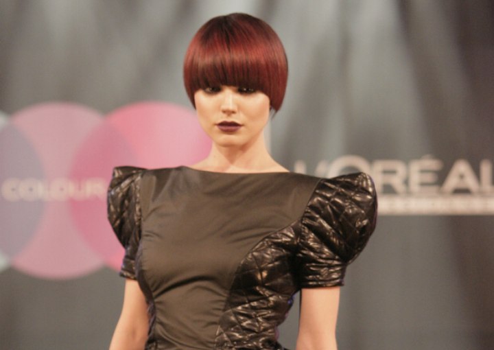 Short mahogany hair with violet undertones