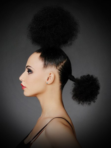 Black hairstyle with two round poufs