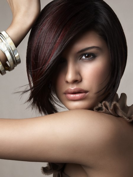 Brunette forward-angled bob haircut