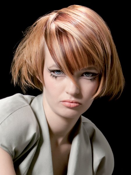 Modern bob with striped hair coloring