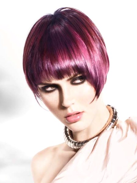 Short haircut with pink and purple tones