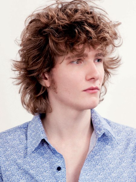 Grown-out look hair with curls for men