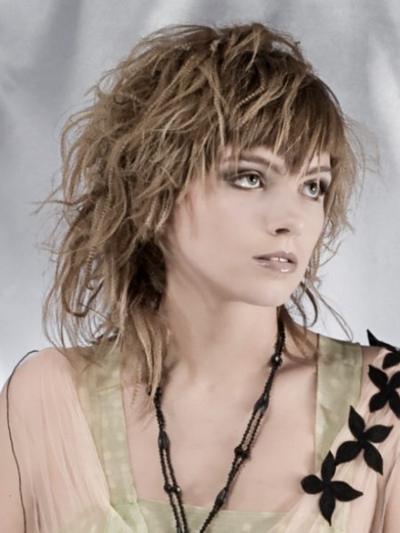 Tousled crinkled medium-length hair