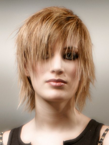 Blonde neck-length hair with varying lengths
