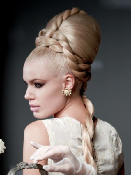 Blonde beehive up-styles with peasant braids