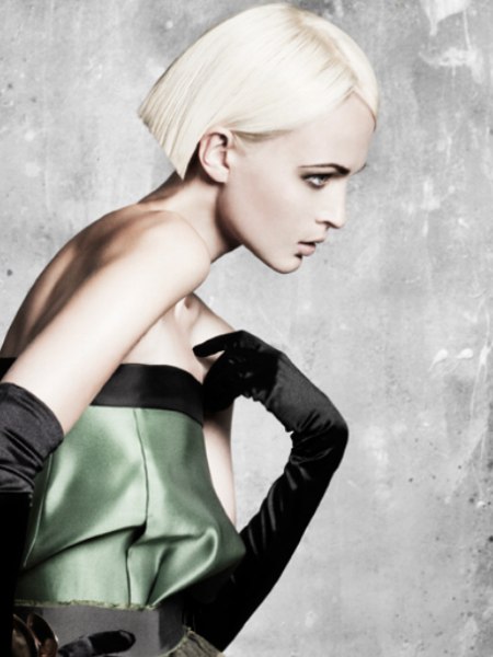 Blonde jaw-length bob