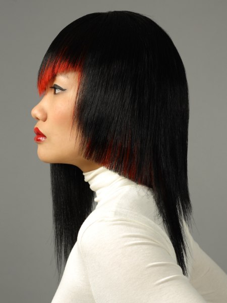 Long Asian hair with a red colored section