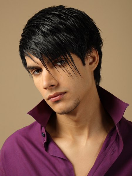 Modern haircut with side bangs for young men