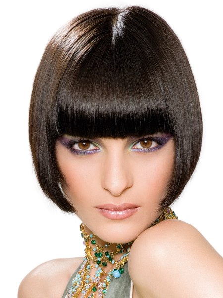 Sleek A-line bob hairstyle with bangs