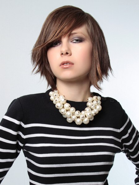Bob cut with jagged edges and a side fringe