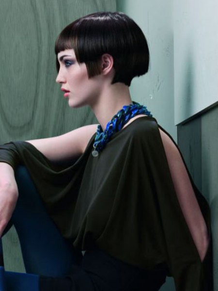 Short brown hair cut with angles