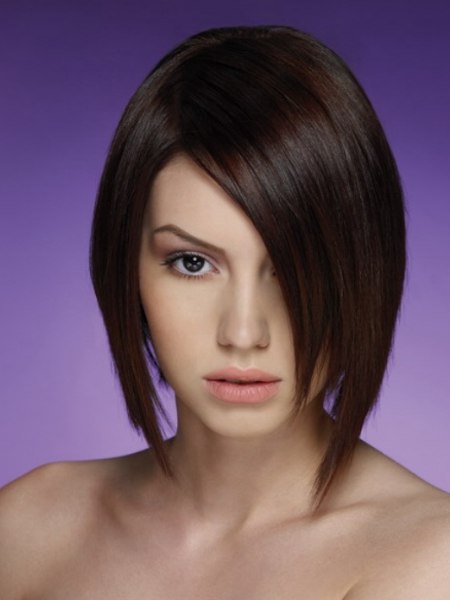 Sleek and sporty A-line bob for brown hair