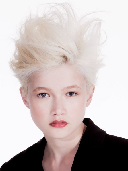 Festive short blonde hair styled upward