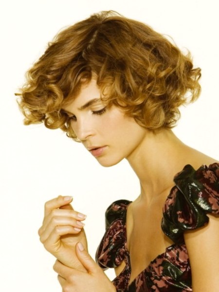 Short layered hairstyle with golden curls