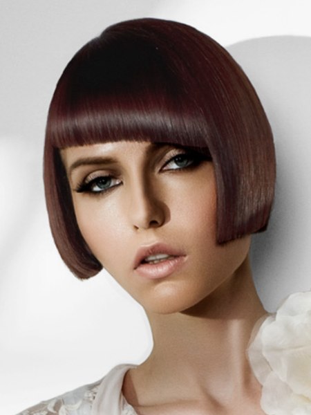 Short French bob cut with diagonal bangs