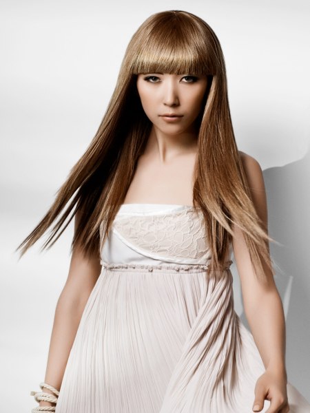 Long straight hair with precise bangs