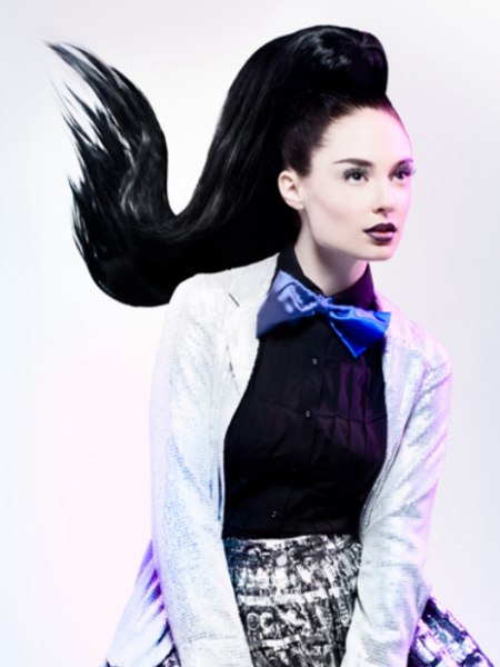 Ponytail style for black-blue hair