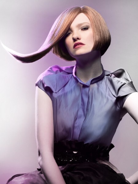 Surreal chin-length bob with a swoosh