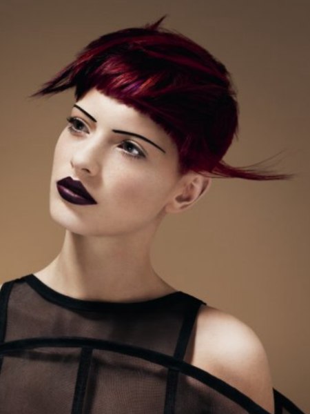 Short red hairstyle with spiky wings
