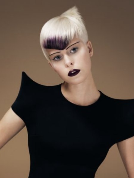 Daring look for short blonde hair with purple accents