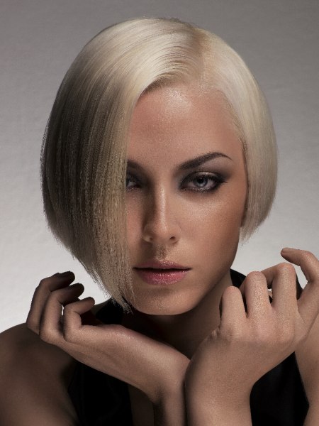 Short asymmetrical bob hairstyle for blonde hair