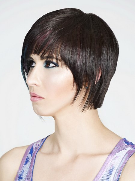 Short razor cut bob with a curved line