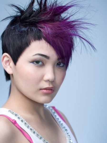 Short hair with purple color accents