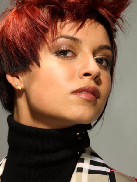 Short hairstyle with one side covering the ear