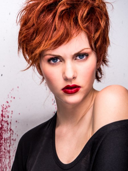 Short red hair with layers and waves
