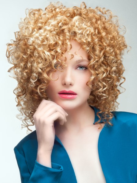 Shoulder length hair with corkscrew curls