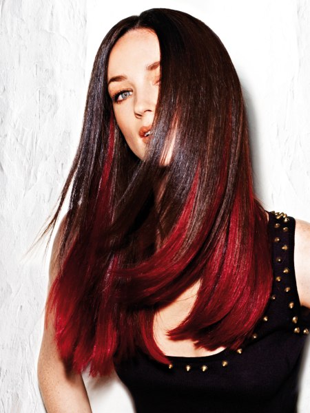 Long hair with dip dye coloring