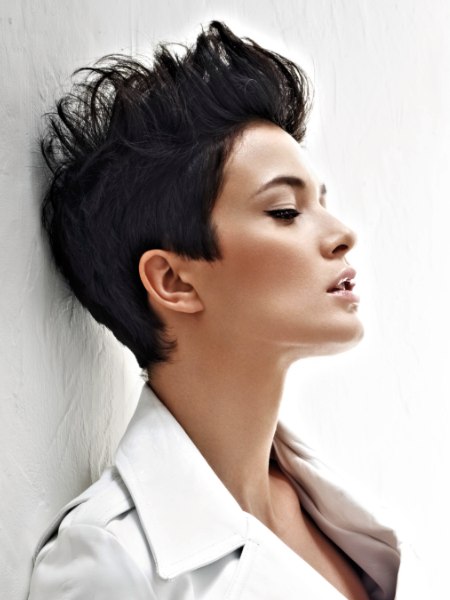 Short hair styled up with gel or modeling paste