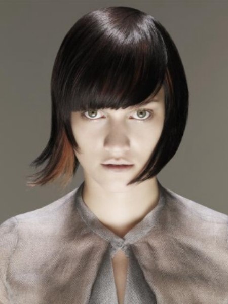 Short bob hairstyle with smooth bangs