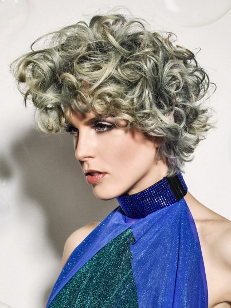 Silver gray hair with curls