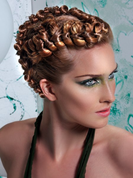 Modern updo with the hair in tight knots
