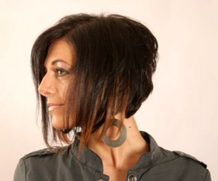 Steep angled bob with extensions