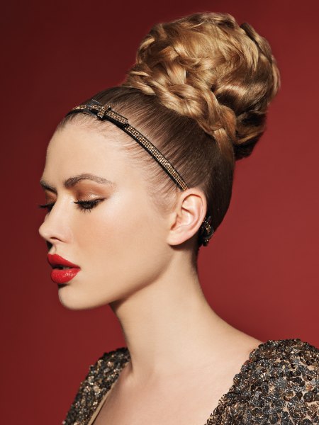 Updo with a braided bun and a headband