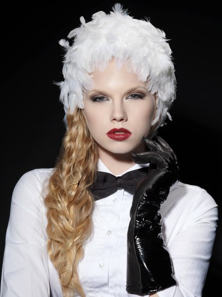 Headpiece with white feathers