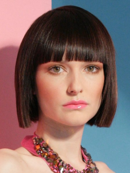 Classic bob hairstyle with blunt squared ends