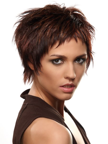 Edgy short hairstyle created with various cutting techniques