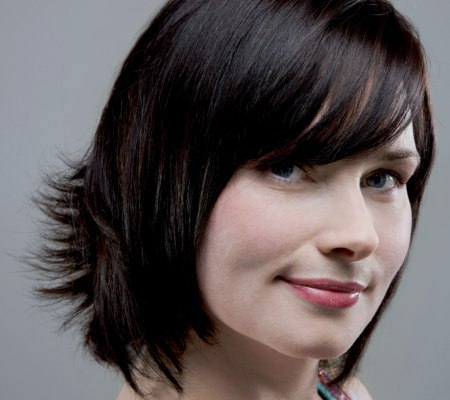 Medium-length bob haircut with a wispy back
