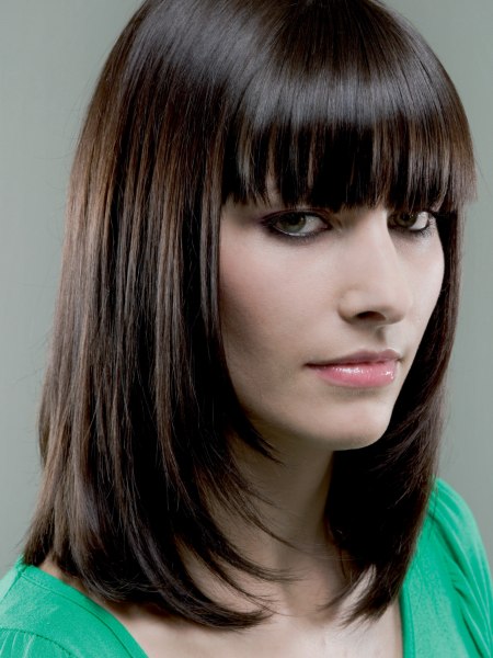 Face framing brown bob with bangs