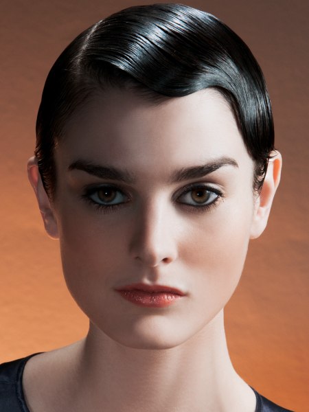 Short women's hair styled with pomade
